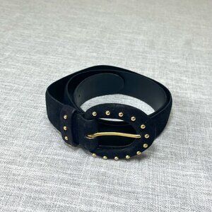 Vintage Black and Gold Studded Suede Cowgirl Belt Genuine Leather Size Large